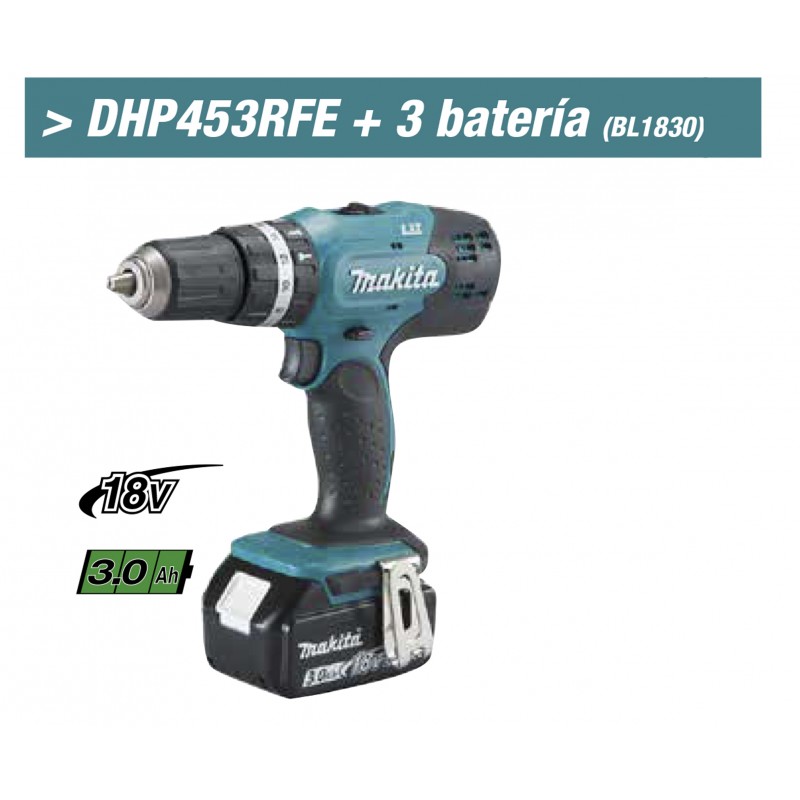 Taladro Combinado Makita 18V 3.0Ah DHP453RFE