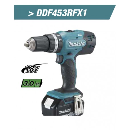 Taladro atornillador Makita 18V Litio-ion + kit accesorios 74 piezas  DDF453RFX1