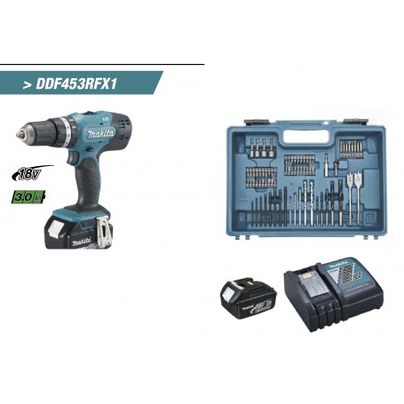 Taladro atornillador Makita 18V Litio ion kit accesorios 74